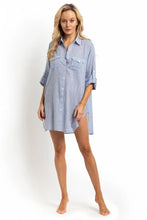 Load image into Gallery viewer, Sunseeker Summer Stripe Button Through Shirt (Blue)
