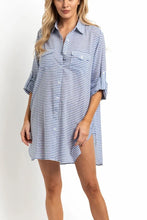 Load image into Gallery viewer, Sunseeker Summer Stripe Button Through Shirt (Blue)