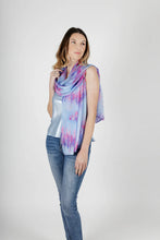 Load image into Gallery viewer, Carmen Kirstein NZ inspired silk scarf (Lupins by the Lake)