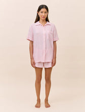 Load image into Gallery viewer, Papinelle Sabine Seersucker Stripe Boxer PJ & Bow Scrunchie (Pink Lemonade)