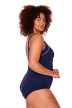 Load image into Gallery viewer, Genevieve CR1977M CJ Mastectomy Damask One Piece (Navy/White)