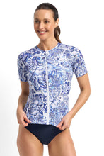 Load image into Gallery viewer, Poolproof Dreamer Mastectomy Friendly Chlorine Resistant Short Sleeve Rashie - Navy