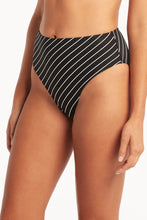 Load image into Gallery viewer, Sea Level Shoreline Retro High Waist Bikini Pant (Black/White stripe)