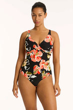 Load image into Gallery viewer, Sea Level Juniper Cross Front Multifit One Piece Swimsuit (Black Floral)