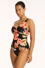 Load image into Gallery viewer, Sea Level Juniper Cross Front Multifit One Piece Swimsuit (Black Floral)
