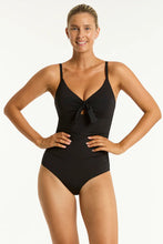 Load image into Gallery viewer, Sea Level Essentials Tie Front DD/E One Piece Swimsuit (Black)
