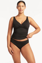 Load image into Gallery viewer, Sea Level Essentials Cross Front Multifit Tankini Top (Black)