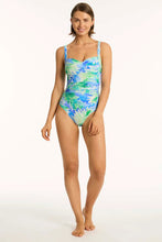 Load image into Gallery viewer, Sea Level Key Largo Twist Front One Piece Swimsuit Blue Green Multi