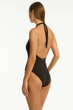 Load image into Gallery viewer, Sea Level Eclipse V Neck Halter One Piece (Black)