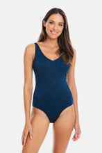 Load image into Gallery viewer, Togs Amalfi V Neck Plunge One Piece Swimsuit (Blue)