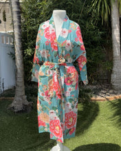 Load image into Gallery viewer, Floressents Cotton Fleur Kimono Robe (Lagoon)