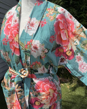 Load image into Gallery viewer, Floressents Cotton Fleur Kimono Robe (Lagoon)