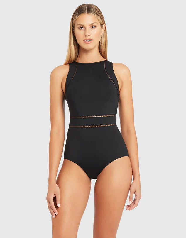 Sea Level  Eco Essentials High Neck Multifit One Piece Swimsuit (Black)