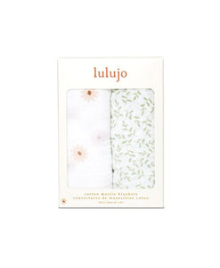 Lulujo Cotton Muslin Swaddles Gift Pack of 2 ( Daisies & Greenery) (Blackbirds & Mudcloth)