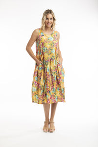 Orientique Parnera Dress - Organic Cotton (Yellow Floral)