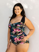 Load image into Gallery viewer, Capriosca Waikini Floral Print Vintage Inspired One Piece (Black)