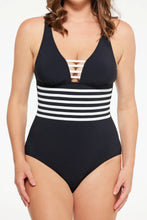 Load image into Gallery viewer, Togs V Neck Binding One Piece Swimsuit (Black)