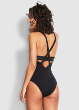 Load image into Gallery viewer, Seafolly One Piece Active Deep &quot;V&quot; Maillot Swimsuit (Black)
