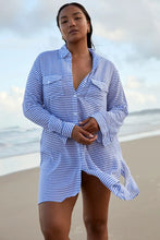 Load image into Gallery viewer, Sunseeker Summer Stripe Button Through Shirt (Blue)
