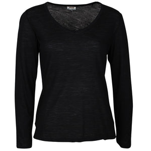 Zenza  Merino Cotton Round Neck Long Sleeve Top (Black)