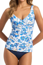 Load image into Gallery viewer, Sunseeker Sicily Twist Front Ruched Tankini Top (Blue/White)
