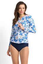 Load image into Gallery viewer, Sunseeker Sicily Long Sleeve Mastectomy Rashie (Blue/White)
