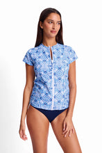 Load image into Gallery viewer, Sunseeker Cowboy Short Sleeve Mastectomy Rashie - Blue
