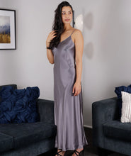 Load image into Gallery viewer, Carmen Kerstein 100% SILK  Long Chemise (Gunmetal)
