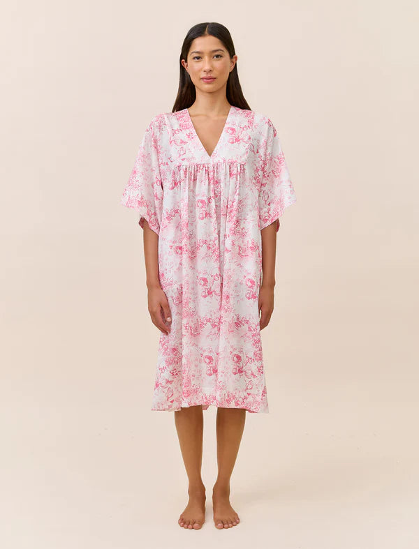 Papinelle Toile De Jouy Kaftan Nightie (Pink Lemonade)