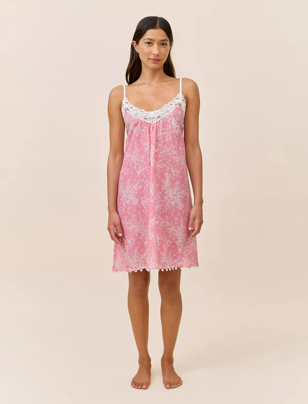 Papinelle Cheri Blossom Lace Front Midi Nightie (Pink Lemonade)