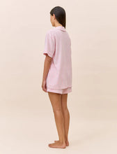 Load image into Gallery viewer, Papinelle Sabine Seersucker Stripe Boxer PJ &amp; Bow Scrunchie (Pink Lemonade)
