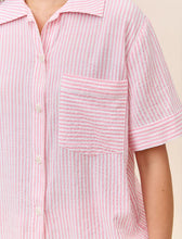 Load image into Gallery viewer, Papinelle Sabine Seersucker Stripe Boxer PJ &amp; Bow Scrunchie (Pink Lemonade)
