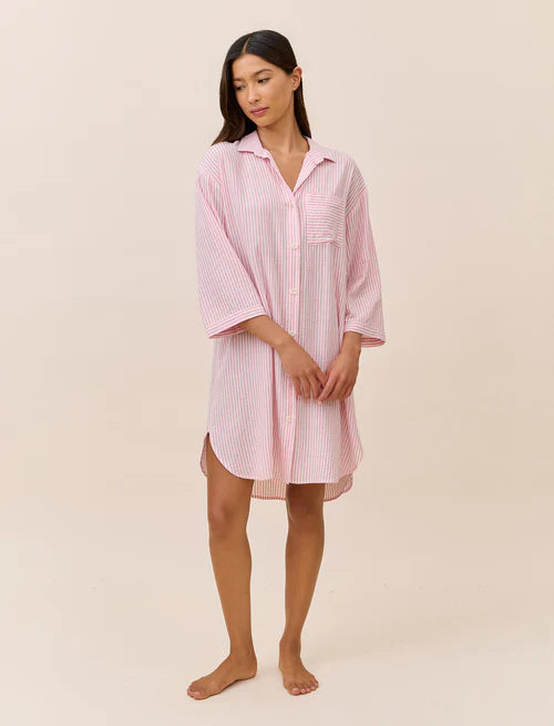 Papinelle Sabine Seersucker Stripe Nightshirt (Pink Lemonade)