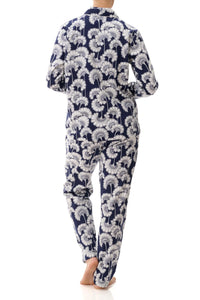 Florence Broadhurst 3FL96J Brushed Cotton Japanese Floral Pyjama Set (Navy)