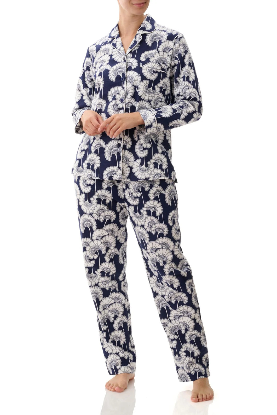 Florence Broadhurst 3FL96J Brushed Cotton Japanese Floral Pyjama Set (Navy)