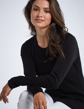 Load image into Gallery viewer, Zenza  Merino Cotton Round Neck Long Sleeve Top (Black)
