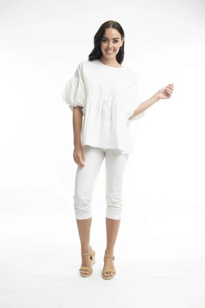 Orientique 100% Organic Cotton Top Bubble Sleeve (White)