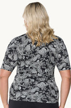 Load image into Gallery viewer, Capriosca Mono Paisley Chlorine Resistant Rash Vest (Black)
