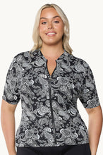 Load image into Gallery viewer, Capriosca Mono Paisley Chlorine Resistant Rash Vest (Black)
