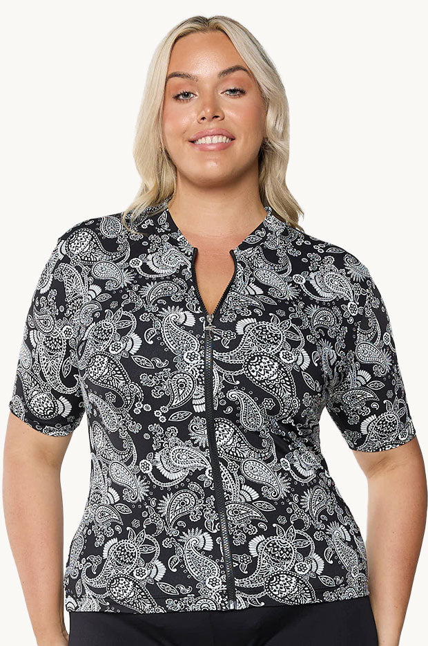 Capriosca Mono Paisley Chlorine Resistant Rash Vest (Black)