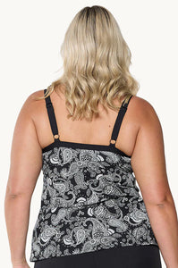 Capriosca Mono Paisley Chlorine Resistant Tankini Top (Black)