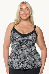 Capriosca Mono Paisley Chlorine Resistant Tankini Top (Black)