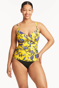 Sea Level Carnivale Twist Front Tankini DD/E/Cup -( Citrus Yellow and  Cobalt Blue)