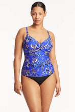 Load image into Gallery viewer, Sea Level Carnivale Twist Front Tankini DD/E/Cup -( Citrus Yellow and  Cobalt Blue)
