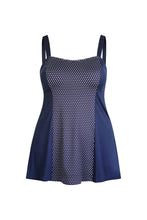 Load image into Gallery viewer, Capriosca Navy White Dots Panelled Swim Dress  - chlorine resistant
