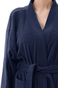 Givoni 9DG63 Mid Length Unisex Cotton Towelling  Robe (White)  (Navy)
