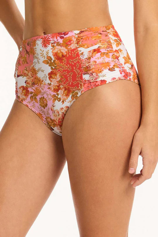 Sea Level High Waisted Gathered Side PANT - Coral