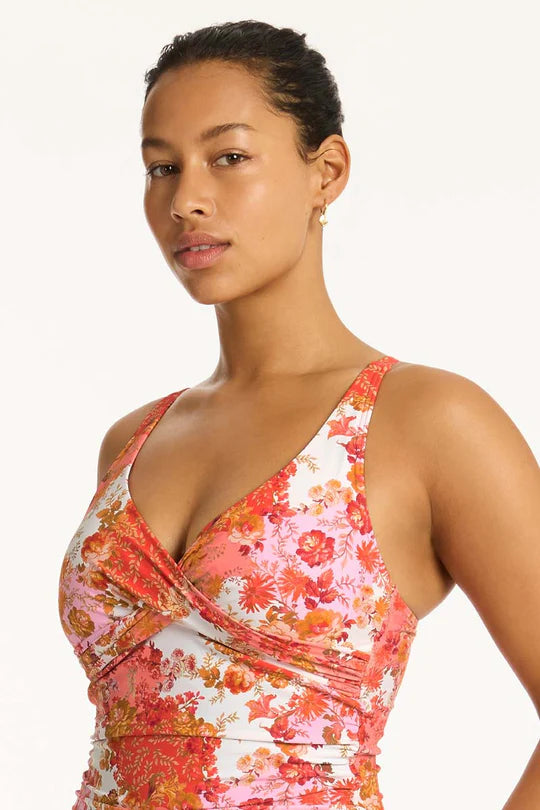 Sea Level Daisyfield Cross Front Singlet Top - Coral