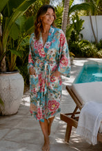 Load image into Gallery viewer, Floressents Cotton Fleur Kimono Robe (Lagoon)
