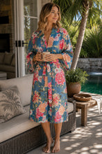 Load image into Gallery viewer, Floressents Cotton Fleur Kimono Robe (Bluestone)
